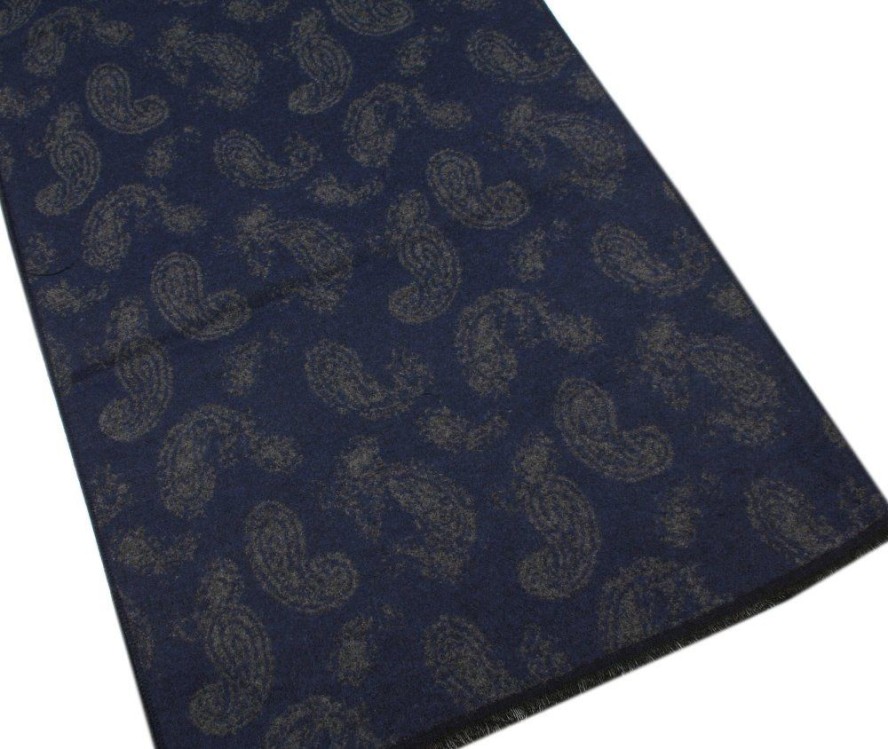 Męski Szalik z Wiskozy - Alties - Granat i Popiel, Paisley