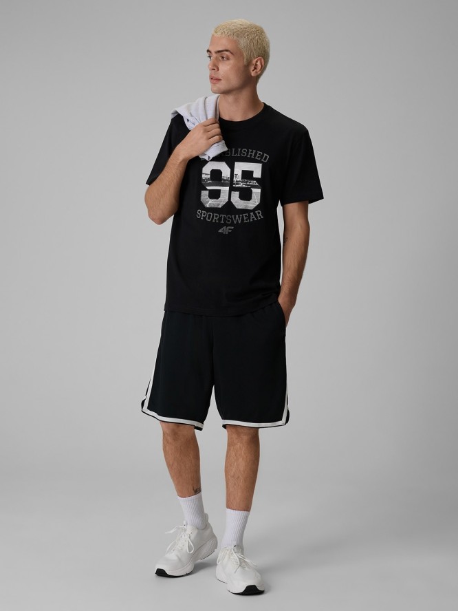 4F T-shirt regular z nadrukiem męski - czarny XL
