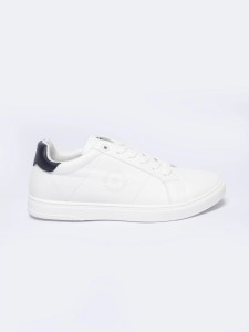 sneakersy męskie ze skóry ekologicznej białe nn174282 101