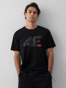4F T-shirt regular z nadrukiem męski - czarny M
