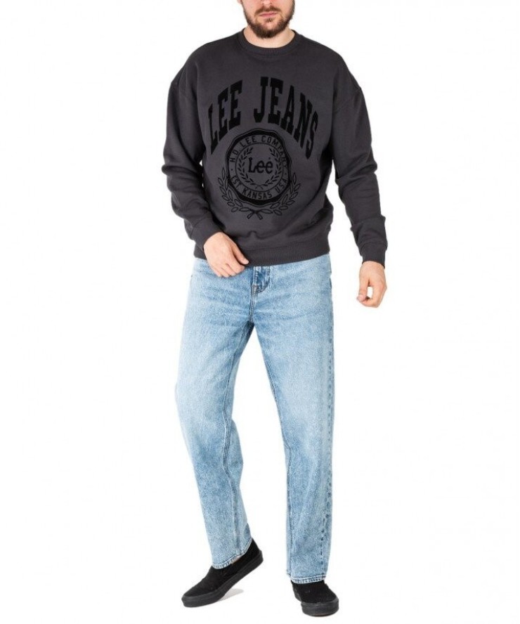 LEE CREW SEASONAL MĘSKA BLUZA KLASYCZNA LOGO NADRUK WASHED BLACK L84KRYON 112322639