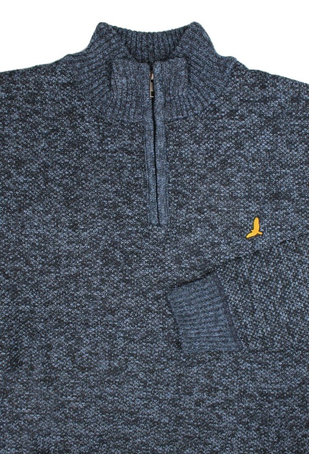 Męski Sweter z Wysokim Dekoltem na Zamek – Brave Soul - Melanżowy Granat