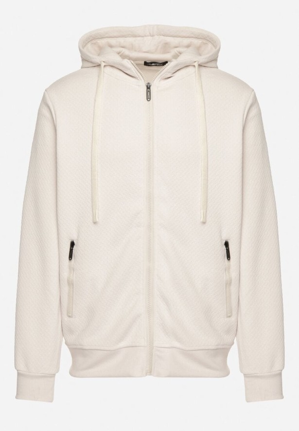 Beżowa Rozpinana Bluza z Bawełną i Kapturem Corilena