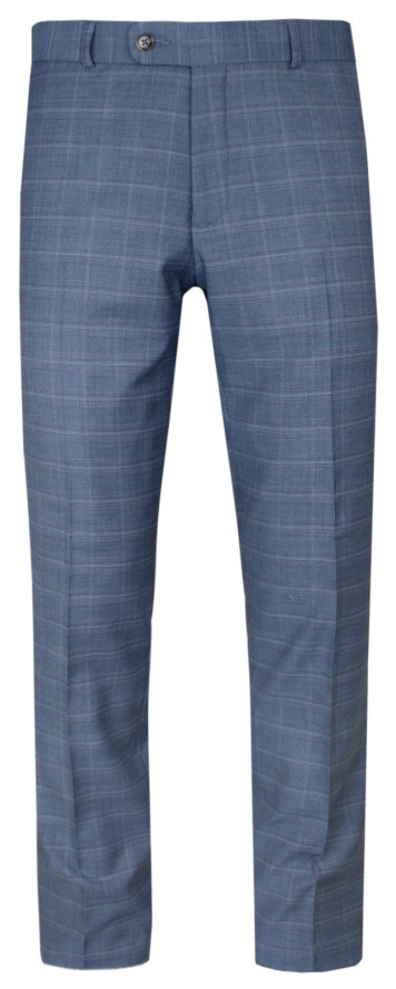 Garnitur, Jasny Niebieski w Kratkę Zapinany na Dwa Guziki, SLIM, Spodnie w Kant -VICTORIO
