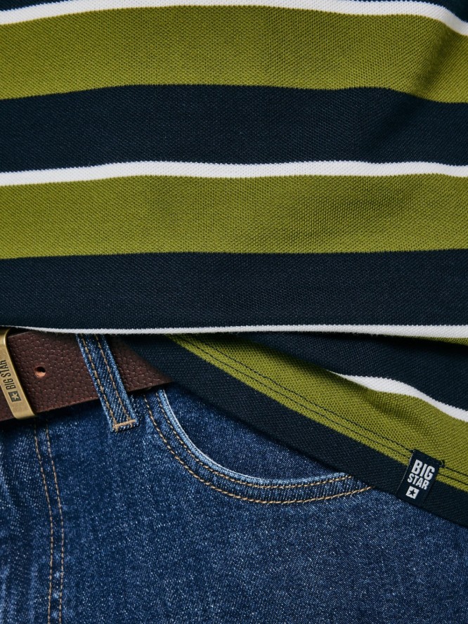 koszulka męska polo w paski granatowo-zielona seulis 301